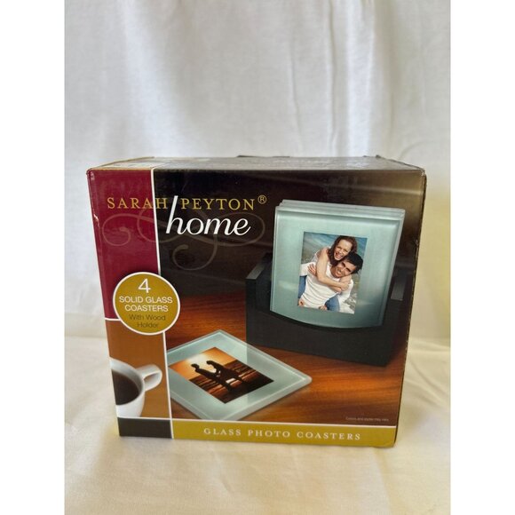 Sarah Peyton Home Glass Photo Coasters Set Of 4 With Wooden Holder - Picture 1 of 2